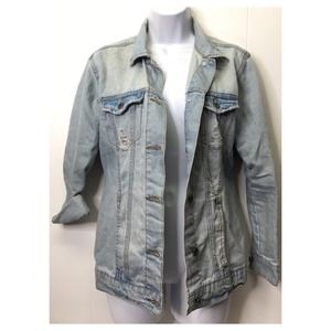 Wet Seal | Light Washed oversized Distressed Denim Jacket •
